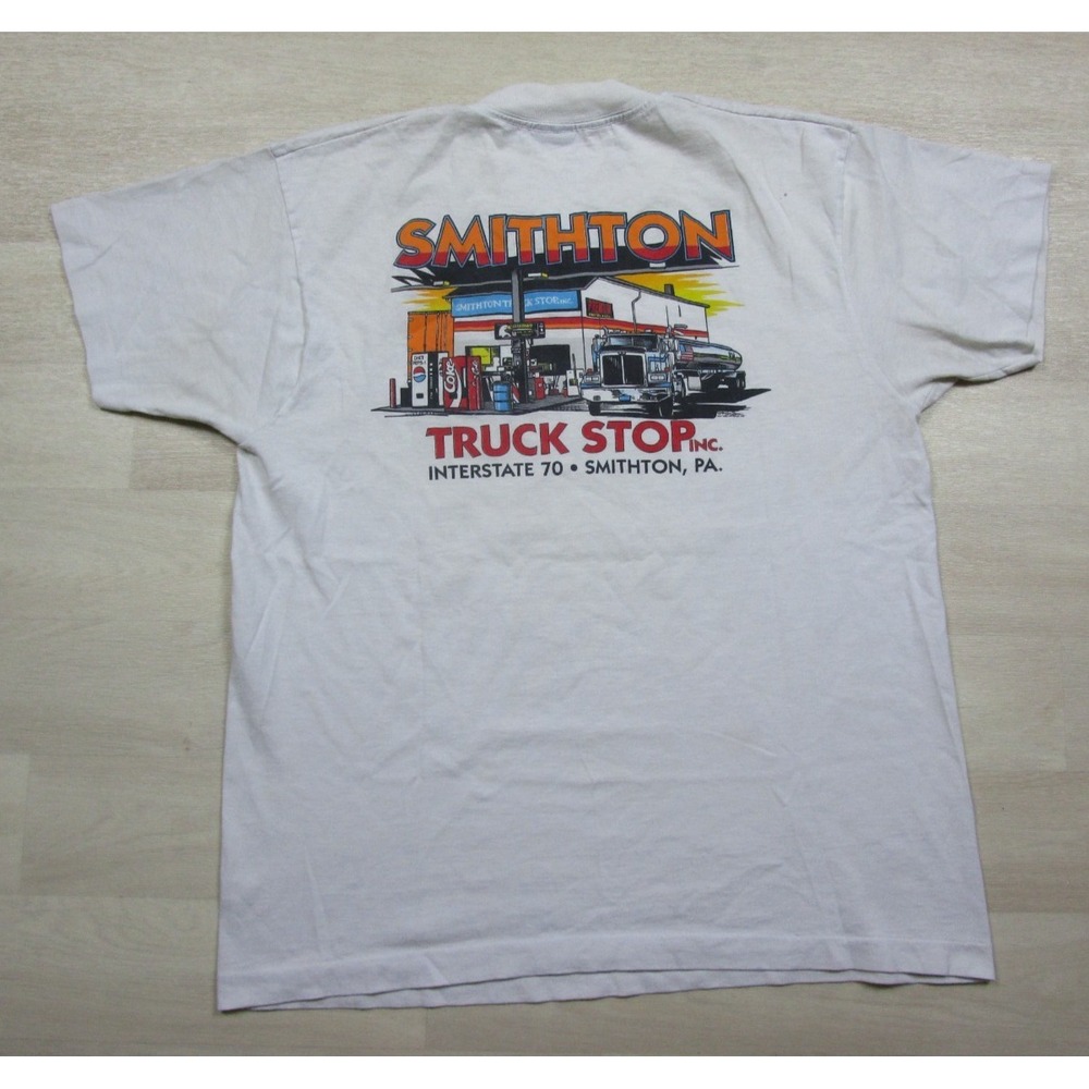 Vintage‎ 1990's Trucker Semi Truck Stop T Shirt (L) Smithton, PA. "Filly Corral"